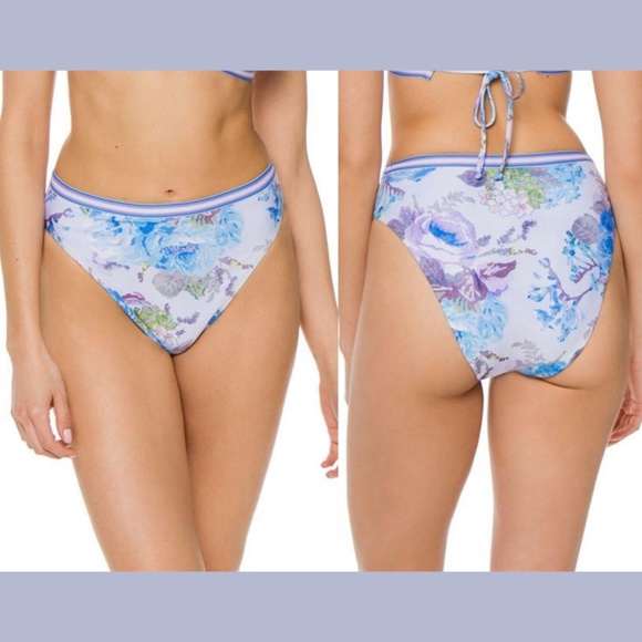 NEW $58 Becca Vintage Floral High‎ Waist High Leg Bikini Bottoms [ Medium ] - Picture 1 of 11